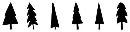 christmas tree icon. Set of black christmas tree icons on white background. vector illustration. holiday iconsのイラスト素材