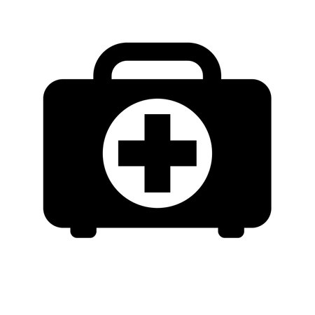 First aid kit icon. Black first aid kit icon on white background. vector illustration. Symbol of first aid kitのイラスト素材