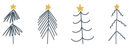 Christmas tree linear icon. Set of cute christmas tree icons on white background. vector illustration. holiday iconsのイラスト素材