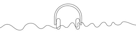 Headphones sign in continuous line drawing style. Line art of headphones. vector illustration. abstract backgroundのイラスト素材