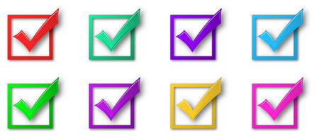 Set of vector Check marks isolated. Colored approved symbols. Abstract check mark symbols.のイラスト素材
