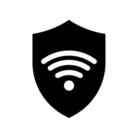 WIFI signal security icon. Shield icon with signal symbol. Black wifi icon. vector illustration.のイラスト素材