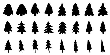 christmas tree icon. Set of black christmas tree icons on white background. vector illustration. holiday iconsのイラスト素材