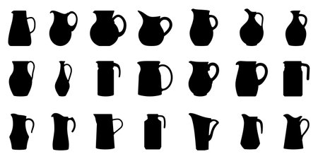 Jug icon. Set of jugs silhouettes isolated on white background. Water jug icon. vector illustrationのイラスト素材