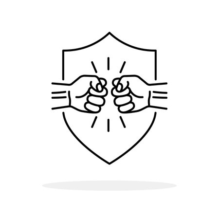 Fist and shield. Punch icon. Fists bumping. Struggle logo. vector illustration.のイラスト素材