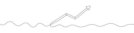 Continuous line drawing of up arrow. Up arrow linear icon. One line drawing background. Vector illustration. Arrow continuous line iconのイラスト素材