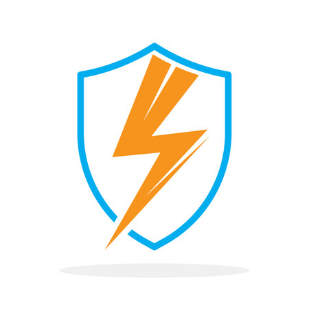Shield with lightning. Power shield icon. vector illustration. protection symbol. safety concept.のイラスト素材