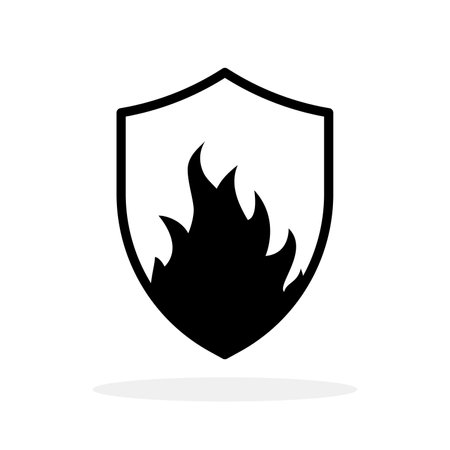 Shield with fire. Flame shield icon. Abstract logo design. vector illustration.のイラスト素材