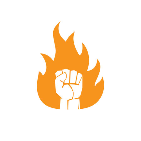 Fist with flame. Fist fire icon. Strong hand fist. Abstract logo design. vector illustration.のイラスト素材