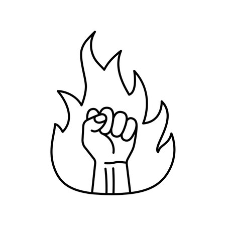Fist with flame. Fist fire icon. Strong hand fist. Abstract logo design. vector illustration.のイラスト素材