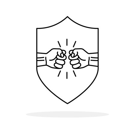 Fist and shield. Punch icon. Fists bumping. Struggle logo. vector illustration.のイラスト素材