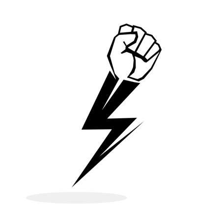 Fist with lightning. Fight concept. protest icon. power hand icon. protection symbol. vector illustration.のイラスト素材