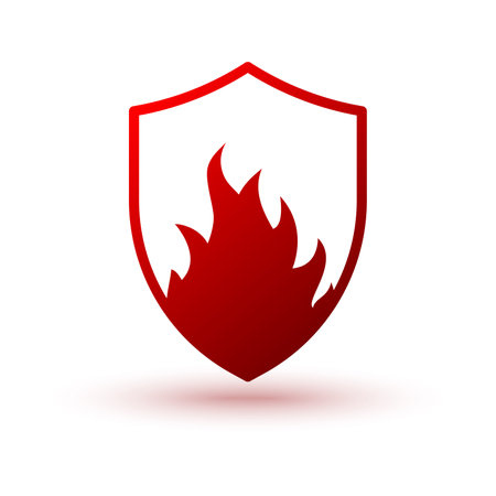 Shield with fire. Flame shield icon. Abstract logo design. vector illustration.のイラスト素材