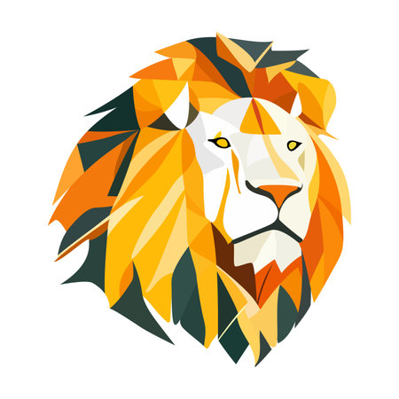 Lion logo design. Abstract colorful polygon lion head. Calm lion face. vector illustrationのイラスト素材