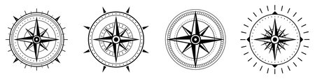 Compass icons set. Vector compass icons. Compass simple icons. Compass symbols.のイラスト素材