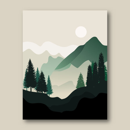 Minimalist mountain landscape. Creative image of mountains and forest. abstract nature art. vector illustration.のイラスト素材