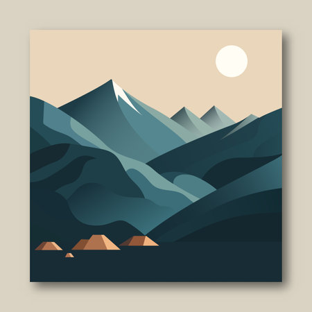 Minimalist mountain landscape. Creative image of mountains and forest. abstract nature art. vector illustration.のイラスト素材
