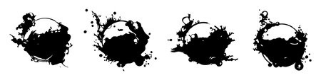 Splashes. Blotter spots. Black liquid paint splash or ink splatter. abstract grunge background. vector illustrationのイラスト素材