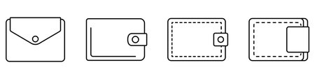 wallet icon. Set of black linear icons of wallets on white background. Wallets logo design. vector illustrationのイラスト素材