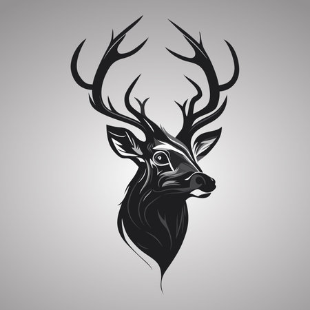 Deer head logo design. Abstract drawing deer face. Black silhouette of deer with horns. vector illustrationのイラスト素材