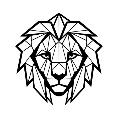 Lion logo design. Abstract black geometric lion head. Lion face drawing. Vector illustrationのイラスト素材