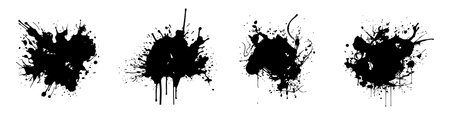 Splashes. Blotter spots. Black liquid paint splash or ink splatter. Abstract grunge background.のイラスト素材