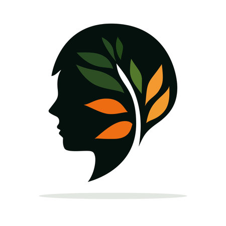 Ecology logo design. Head of woman with leaves. Image of logo for beauty salon, hair care product or cosmetic brand. Vector illustrationのイラスト素材