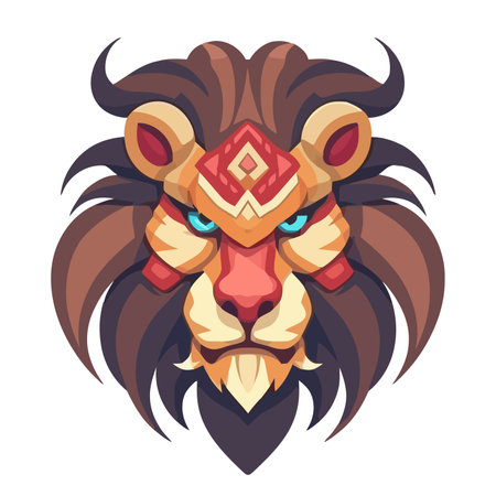 Lion head logo design. Abstract colorful lion head. Evil face of a lion. Vector illustrationのイラスト素材