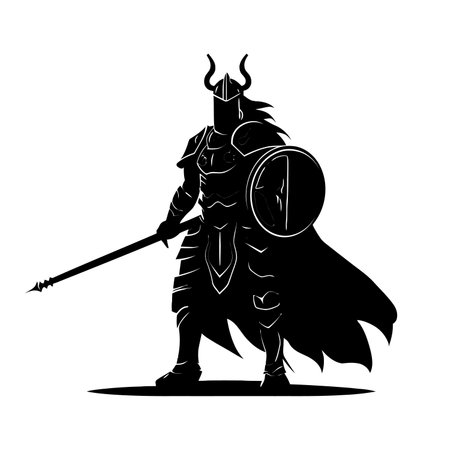 Image of warrior with weapons. Ancient warrior soldier. Vector illustrationのイラスト素材