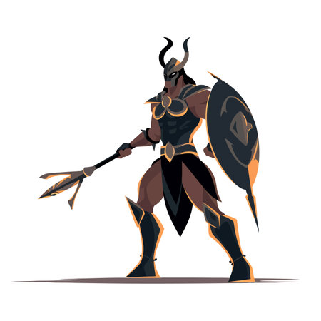 Image of warrior with weapons. Ancient warrior soldier. Vector illustrationのイラスト素材
