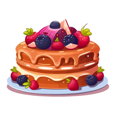 Cartoon cake image. Sweet cake in white background. Sweet celebration dessert. Vector illustrationのイラスト素材
