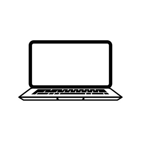 Laptop linear icon. Black notebook symbol. Laptop icon in flat design. Vector illustration.のイラスト素材