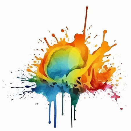 Splashes watercolor. Bright liquid paint splash or ink splatter. Abstract colorful background. Vector illustrationのイラスト素材