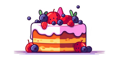 Cartoon cake image. Sweet cake in white background. Sweet celebration dessert. Vector illustration