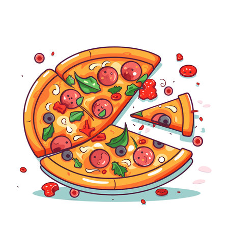 Freshly baked pizza. Image of delicious pizza. Vector illustration. Generated AIのイラスト素材