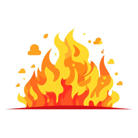 Fire image. Cute cartoon image of bonfire. Vector illustration. Generated AIの素材