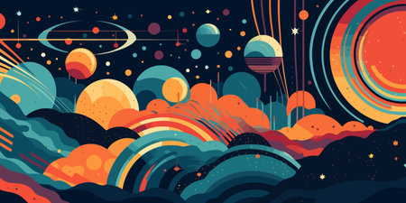 Hand drawn colorful trendy background. Abstract pattern in modern cartoon style. Vector illustration.のイラスト素材