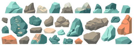 Image of different stones. Set of isolated stones for your design. Vector illustration.のイラスト素材