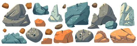 Set of stones. Image of various isolated stones or minerals. Vector illustration.のイラスト素材