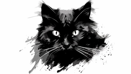 Watercolor drawing a cat. Abstract image of cute black cat. Vector illustration.のイラスト素材