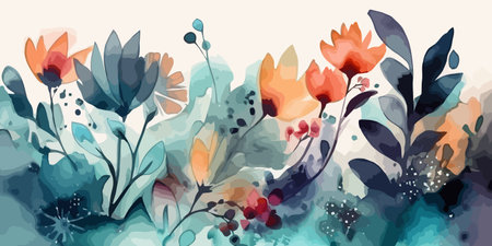 Beautiful tropical background. Creative watercolor flowers. Jungle plants. Vector illustration.のイラスト素材