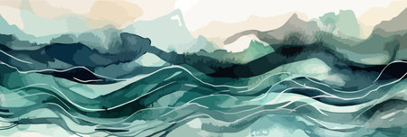 Beautiful watercolor background. Abstract turquoise watercolor painting. Vector illustration.のイラスト素材