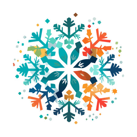 Snowflake icon. Abstract multicolored snowflake on white background. Vector illustration
