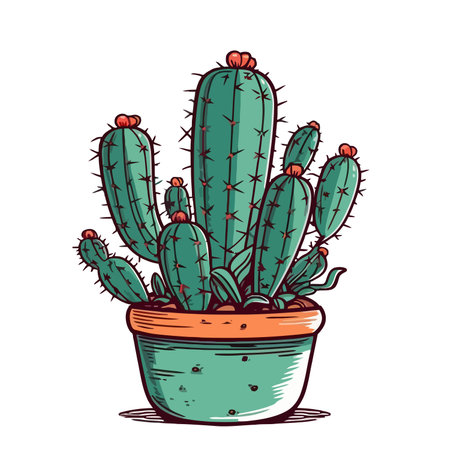 Cactus on a white background. Beautiful cactus in pot. Vector illustration.のイラスト素材