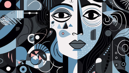 Women face in the style of Picasso. Cubism woman. Abstract background in Picasso style. Vector illustration.のイラスト素材