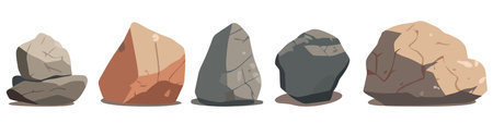 Set of stones. Image of various isolated stones or minerals. Vector illustration.のイラスト素材