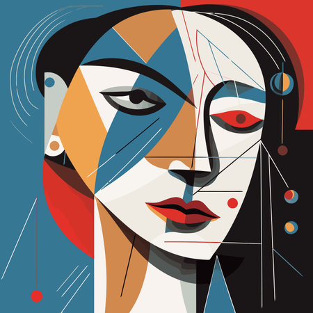 Women face in the style of Picasso. Cubism woman. Abstract background in Picasso style. Vector illustration.のイラスト素材