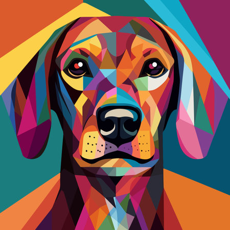 Dog painting in the style of cubism. Abstract painting of a dog in the style of Picasso. Vector illustration.のイラスト素材
