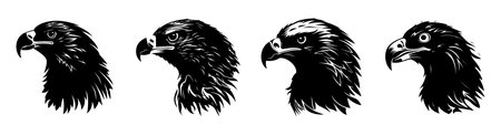 Eagle head silhouette. Set of black and white images of eagle head isolated on white background....