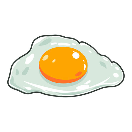 Fried egg isolated. Chicken fried egg on white background. Fried egg icon in cartoon style. Vector illustrationのイラスト素材